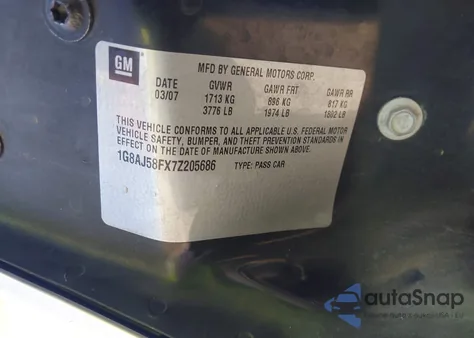 2007 Saturn Ion 2 z USA, uszkodzony, nr VIN 1G8AJ58FX7Z205686